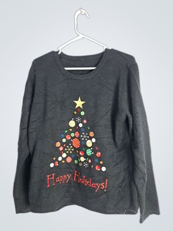 Black Holiday Sweater with Christmas Tree Design