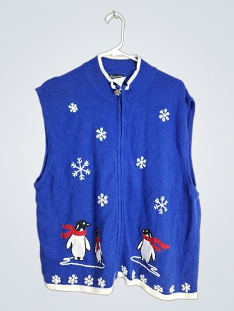 Southern Lady Blue Knit Vest with Snowflake Design