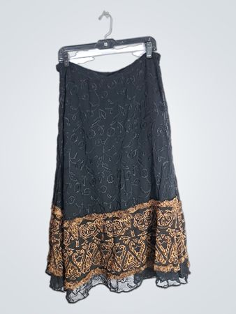 Chico's Black Embroidered Midi Skirt