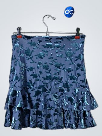 Forever 21 Teal Velvet Floral Ruffle Mini Skirt