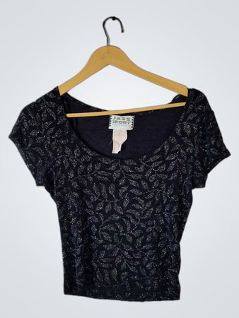 Jazz Sport Black Glitter Leaf Crop Top