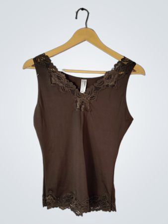 Brown Lace-Trimmed Tank Top
