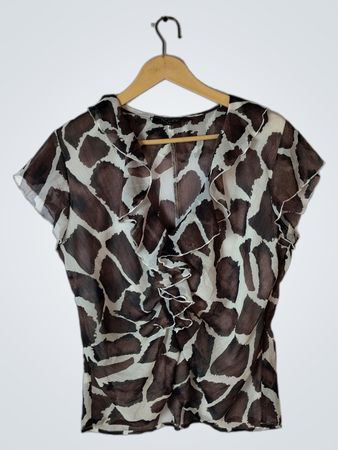 Brown and White Cow Print Blouse