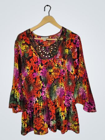 Dressbarn Multicolor Floral Pleated Blouse