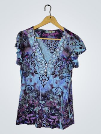 Unity Ruffled V-Neck Printed Blouse