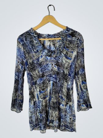 Blue Patterned Long-Sleeve Dress