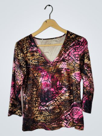 Multicolor Geometric Print V-Neck Blouse