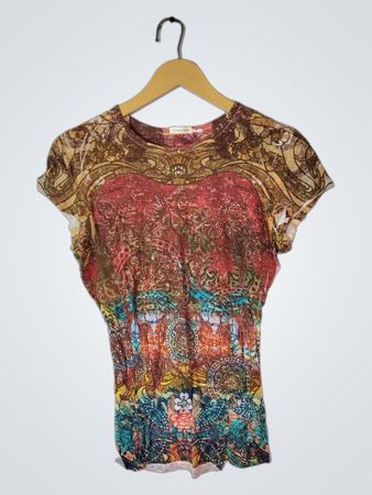 Maurices Multicolor Printed Short-Sleeve Blouse