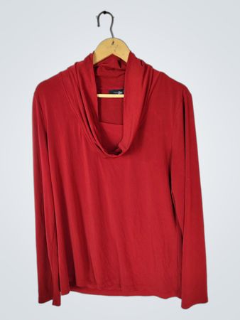 Red Cowl Neck Long Sleeve Top