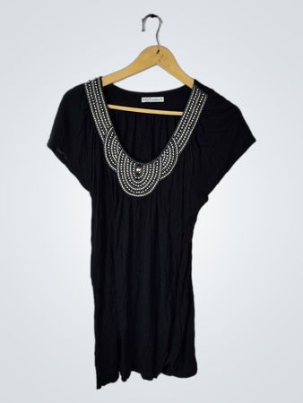 H&M Black Beaded V-Neck Blouse