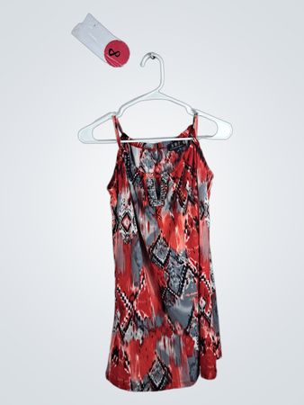 Red and Gray Patterned Dress