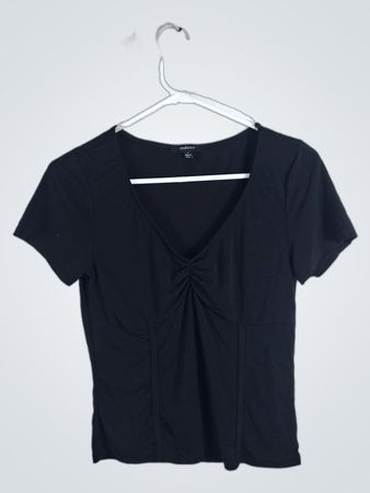 Ambiance Black Short Sleeve V-Neck Top