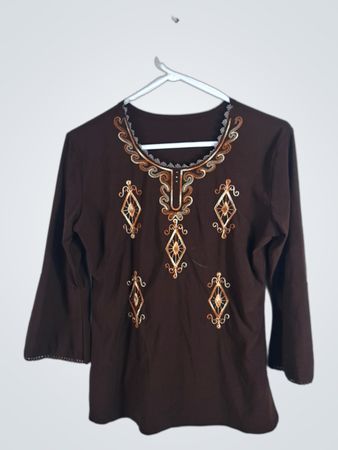 Brown Embroidered Top