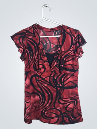 Red and Black Patterned Blouse