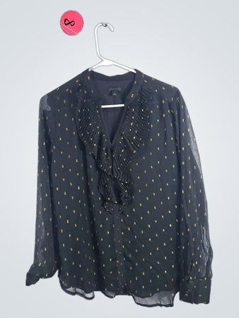 Ann Taylor Black Blouse with Gold Dots