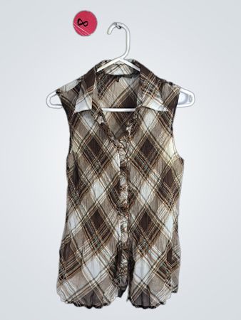 Brown Plaid Sleeveless Top