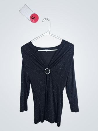 dressbarn Black Sparkly Wrap Blouse