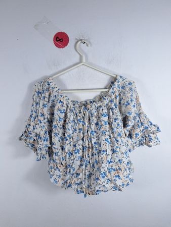 Forever 21 Blue Floral Off-Shoulder Blouse