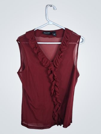 New York & Company Red Ruffled Top