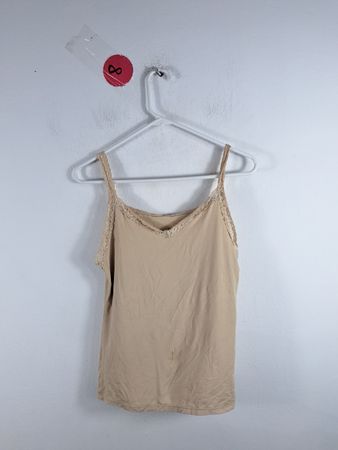 Beige Tank Top with Lace Trim