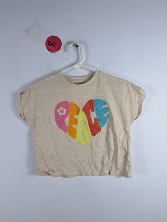 Beige T-Shirt with Colorful Heart Graphic