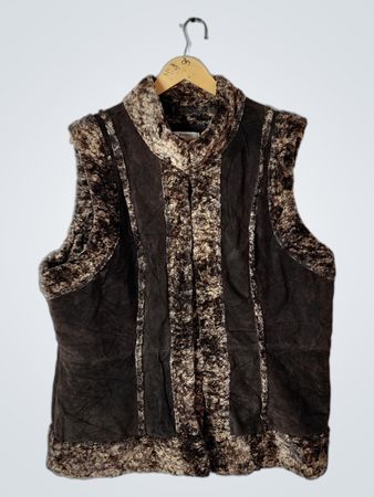Dressbarn Faux Fur Trimmed Suede Vest
