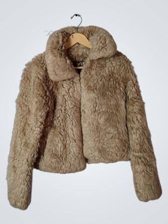 Unbranded Beige Cropped Faux Fur Jacket