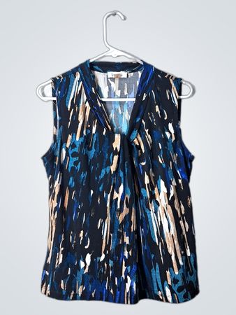 Calvin Klein Abstract Print Sleeveless V-Neck Blouse