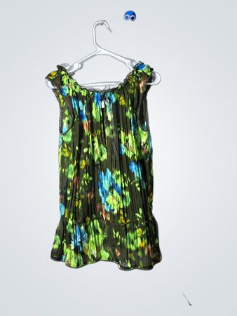 Flounce Green Blue Floral Pleated Dress