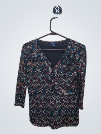 Chaps Geometric Print Wrap Blouse