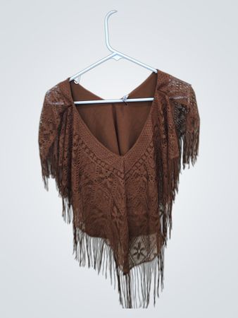 Brown Fringed Poncho