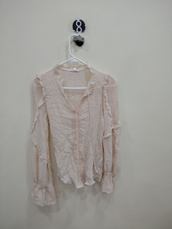 Pink Long-Sleeve Blouse with Ruffles