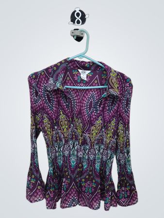 S.L.B. Purple Paisley Print Collared Blouse