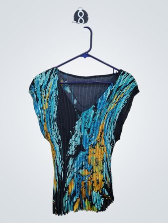 Blouse with Blue and Yellow Pattern