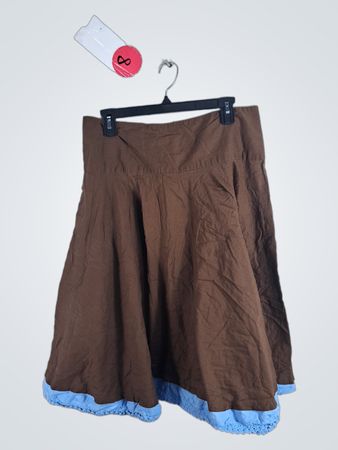 Brown Skirt with Blue Trim