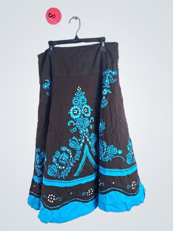 Blue Floral Pattern Skirt