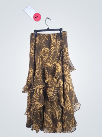 Unbranded Brown Leaf Print Chiffon Maxi Skirt