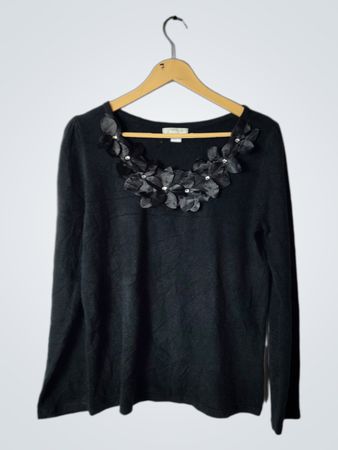 Black Long-Sleeve Top with Floral Accent