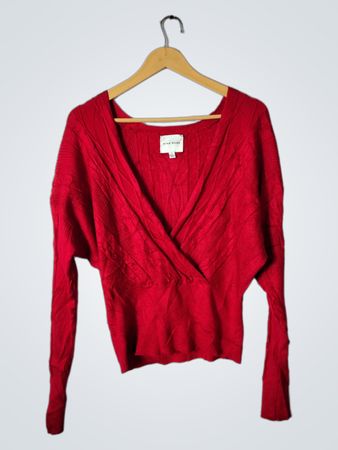 Pink Rose Red Wrap Knit Sweater