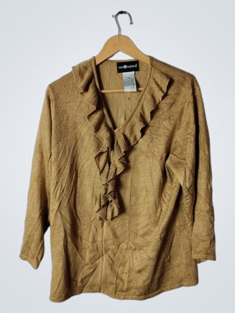Sag Harbor Ruffled Tan Sweater
