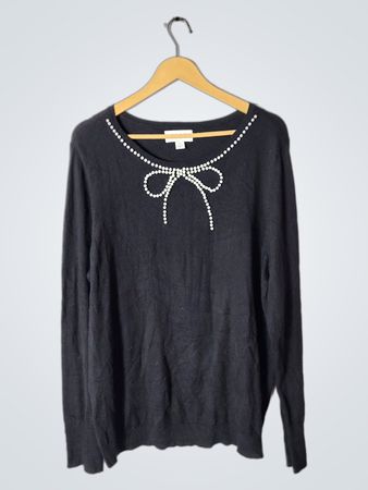 ELLE Black Pearl Bow Knit Sweater