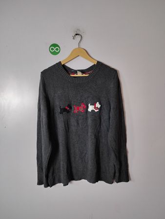 Gray Knit Sweater with Dog Design