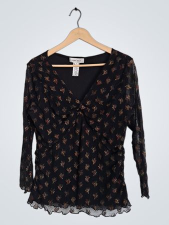 Nine West Black Floral Sheer Blouse