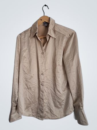 Ann Taylor Beige Satin Button-Down Blouse