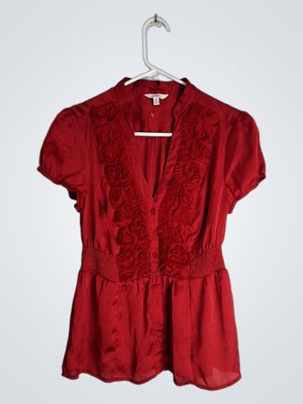 Red Short-Sleeve Blouse