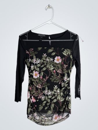 Black Floral Long-Sleeve Top