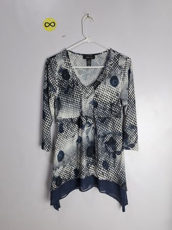 Style & Co. XS Gray and Blue Polka Dot Blouse