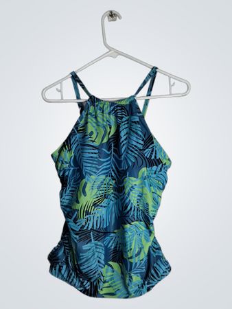 Blue and Green Tropical Print Swimsuit