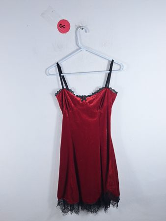 Red Lace-Trimmed Silk Chemise