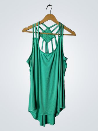 Green Tank Top with Lace Back Detail